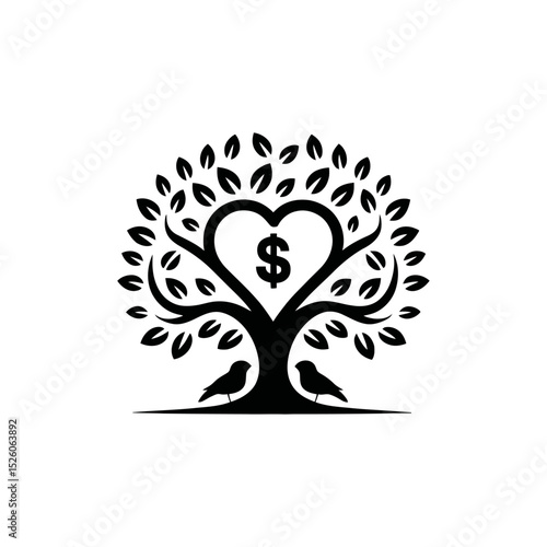 Money Tree Logo with Heart and Birds