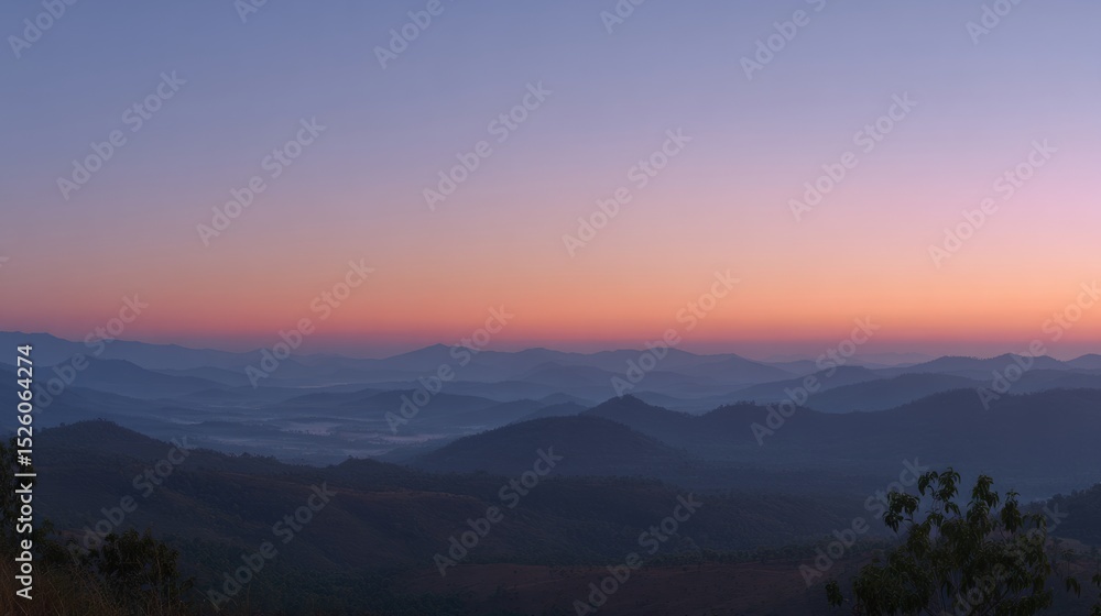 Fototapeta premium Mountain sunrise in calm nature, a moment of peace and serenity 