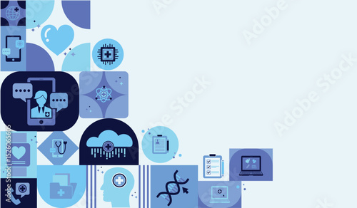 Digital healthcare and telemedicine concept with icons. Online doctor appointments medical consultation and healthcare services offered online professionals, technology medicine, easy accessibility.