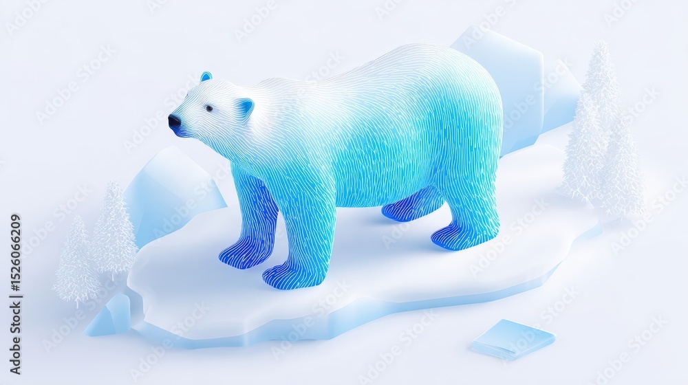 Fototapeta premium Detailed illustration of a polar bear on an ice floe.