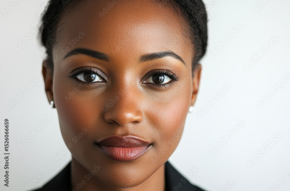 face with a calm, professional expression,