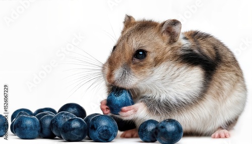 Adorable Hamster Munching on a Blueberry Delight A Snapshot of Whimsical Charm and Vibrant Color in a Cozy Den, Filled with Joyful Energy and Playfulness.