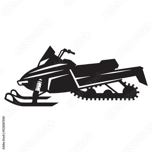 Streamlined Snowmobile silhouette on frozen lakes – Snowmobile illustration – Minimalist Snowmobile vector – Vehicle silhouette

