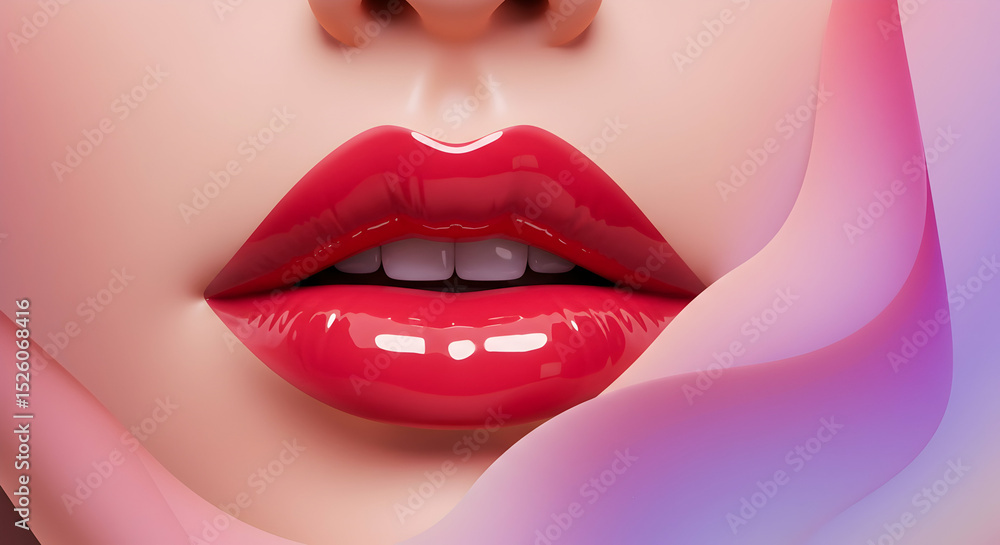 Obraz premium Luscious Red Lips Glossy Beauty Makeup Cosmetics Product Shot