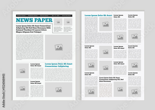 Graphical layout newspaper template. Editable magazine design or vintage old newspaper template