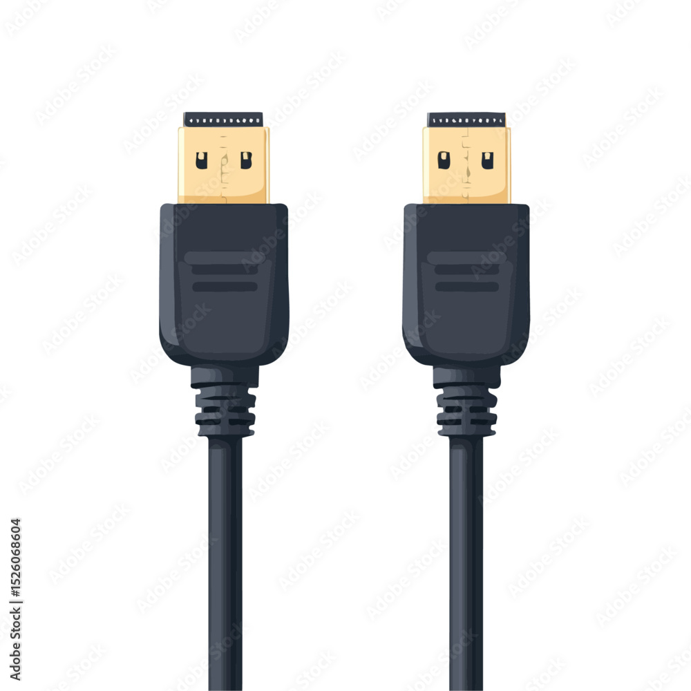 HDMI Cable illustration vector 2D flat, isolated on a white background. HDMI Cable illustration vector 2D flat, isolated on a white background.
