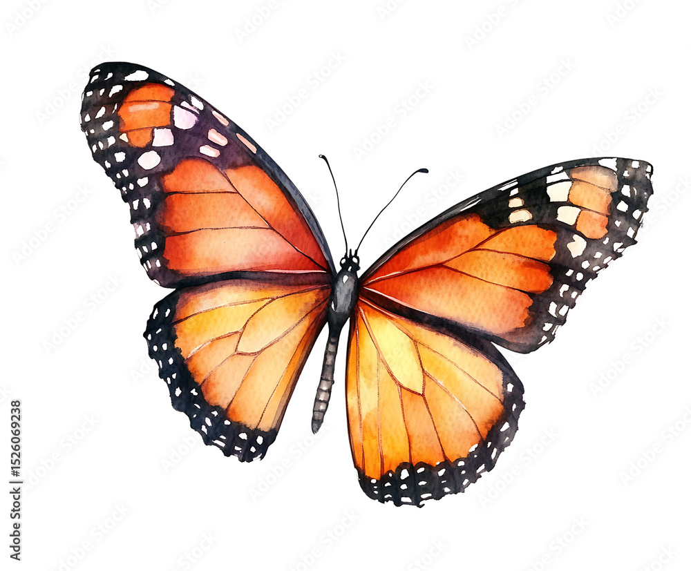 Fototapeta premium Watercolor monarch butterfly isolated on transparent background