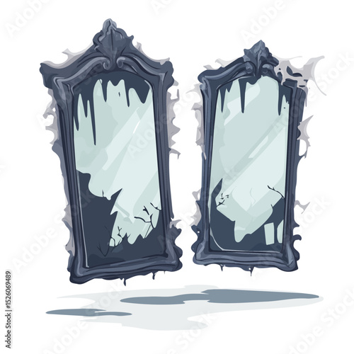 2D flat Haunted Mirrors illustration vector, isolated on a white background.