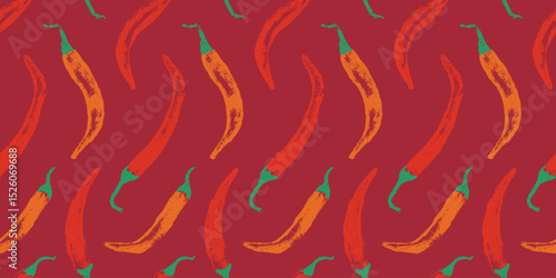 Vector seamless hand drawn chili pepper pattern. Spicy print for fabric, food packaging, kitchen textiles, and branding. Organic agronomy concept in handmade style.