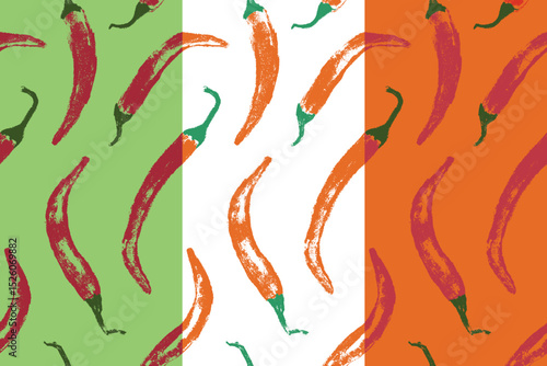 Vector seamless hand drawn chili pepper pattern. Spicy print for fabric, food packaging, kitchen textiles, and branding. Organic agronomy concept in handmade style.