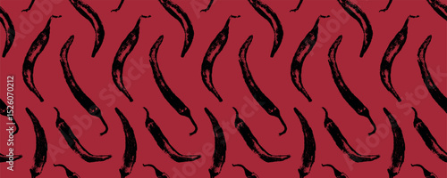 Vector seamless hand drawn chili pepper pattern. Spicy print for fabric, food packaging, kitchen textiles, and branding. Organic agronomy concept in handmade style.