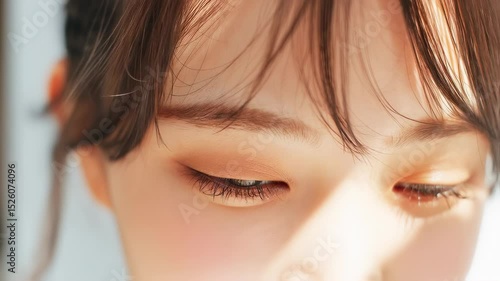 透き通る目元と長いまつげの美しい女性の瞬き