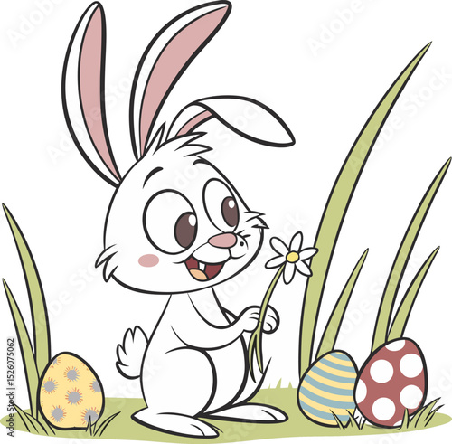 bunny painting easter egg and some flowers, coloring page ready to print on standard 8.5x11 inch paper easter bunny easy coloring page 