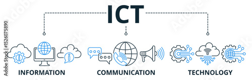 ICT web banners concept vector illustration with keywords and icons