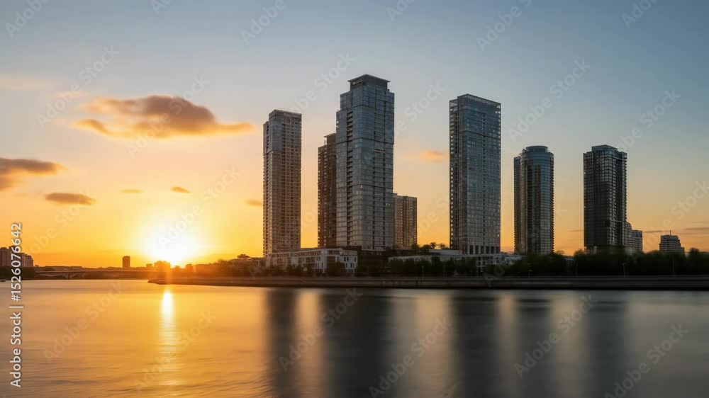 Sunset city skyline reflections Sunset city skyline reflections