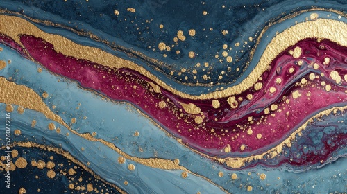 Elegant navy blue background featuring soft marbled swirls of gold and burgundy, abstract fluid texture with luxurious, minimal, and artistic composition for decorative design themes