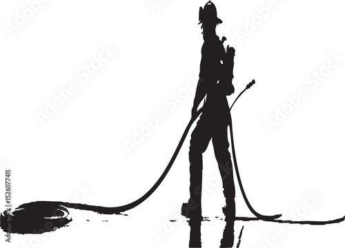 Firefighter with Hose and SCBA Silhouette