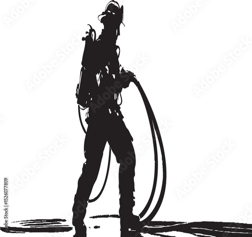 Firefighter with Hose and SCBA Silhouette