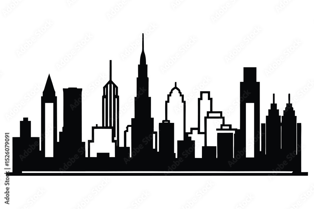 Fototapeta premium City Skyline Silhouette Vector Illustration of Urban Landscape