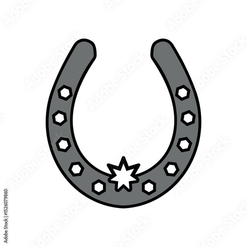 Black and gray outline horseshoe vector with polygonal dots