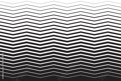 Zigzag stripe pattern with gradient thickness. Black and white chevron lines with optical illusion. Modern abstract geometric background. Digital vector illustration.