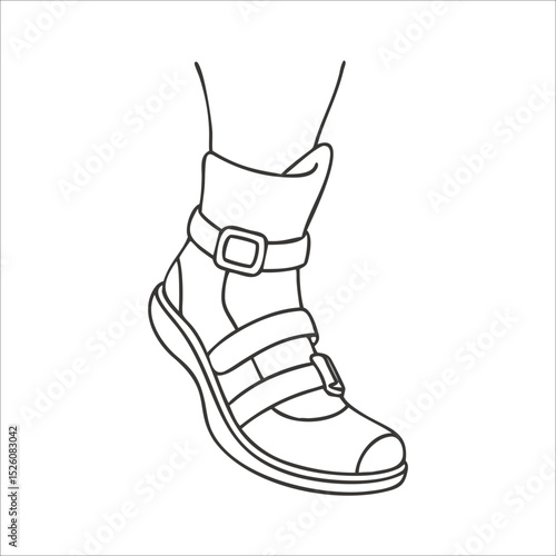 Vector icon of sports splint with athletic footwear. Used in gym injury cases requiring mobility restriction and healing.