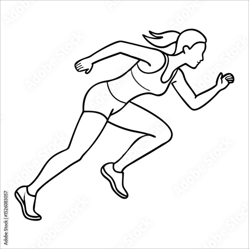 woman sprinting on track lane, isolated vector illustration, focus on endurance, speed, and disciplined athletic training