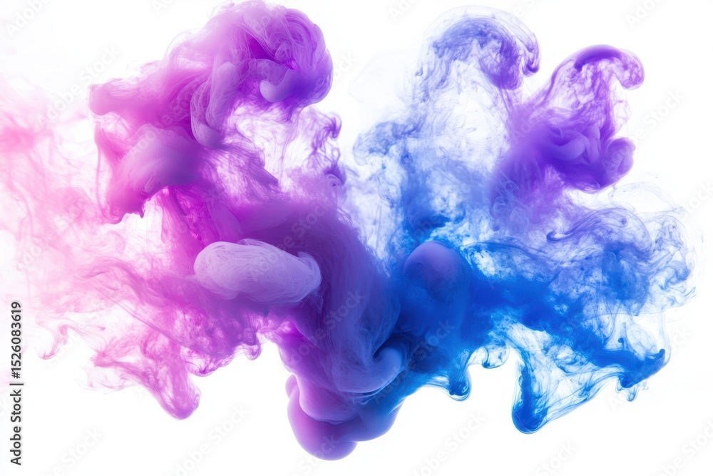 Fototapeta premium Vibrant acrylic color pigment and ink cloud swirling gracefully in shades of pink, purple, and blue against a bright white background