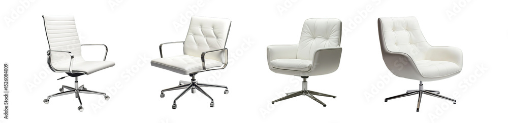 Obraz premium set of white office chairs with different designs. isolated on transparent background