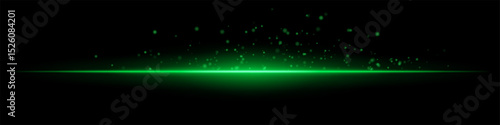 Green flare burst. Single glowing horizontal beam with scattered particles and flare on dark background. Perfect for energy, tech, fire, sci-fi motion effects.