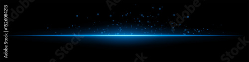 Blue flare burst. Single glowing horizontal beam with scattered particles and flare on dark background. Perfect for energy, tech, fire, sci-fi motion effects.