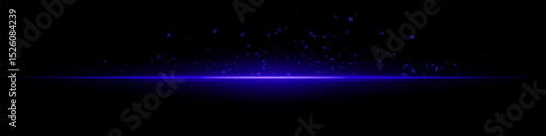 Blue flare burst. Single glowing horizontal beam with scattered particles and flare on dark background. Perfect for energy, tech, fire, sci-fi motion effects.