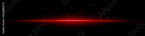 Red flare burst. Single glowing horizontal beam with scattered particles and flare on dark background. Perfect for energy, tech, fire, sci-fi motion effects.
