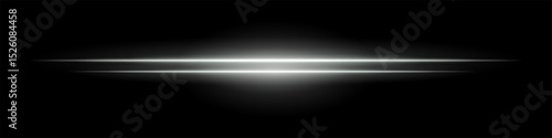 White sci-fi beam. Two horizontal glowing lines with central bright core and radial fade. Dark background gives tech feel. Suitable for energy, laser, futuristic design.