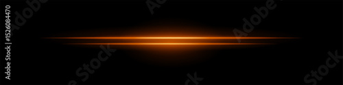 Orange sci-fi beam. Two horizontal glowing lines with central bright core and radial fade. Dark background gives tech feel. Suitable for energy, laser, futuristic design.
