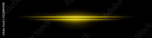 Yellow sci-fi beam. Two horizontal glowing lines with central bright core and radial fade. Dark background gives tech feel. Suitable for energy, laser, futuristic design.