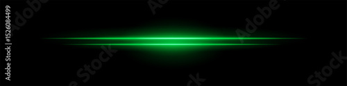 Green sci-fi beam. Two horizontal glowing lines with central bright core and radial fade. Dark background gives tech feel. Suitable for energy, laser, futuristic design.