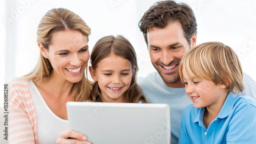 Authentic Family Content and E-commerce Growth. A happy family enjoying time together with a tablet.