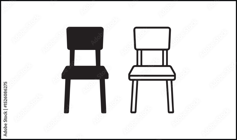 Chair vector in solid black and outline furniture icon Chair vector in solid black and outline furniture icon