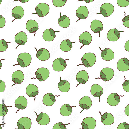 Cute Coconut Seamless Pattern on White Background