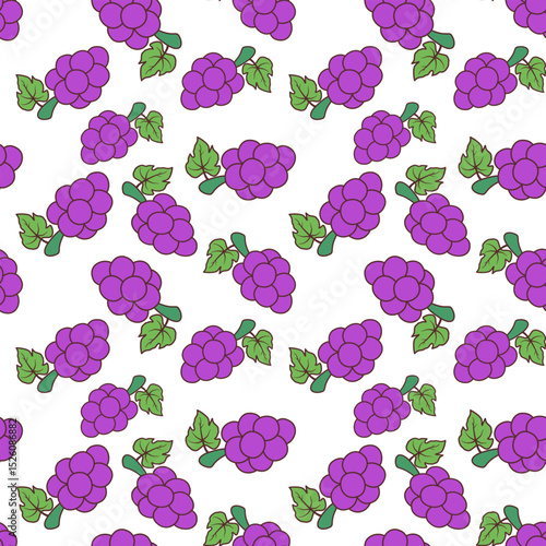 Cute Grape Seamless Pattern on White Background