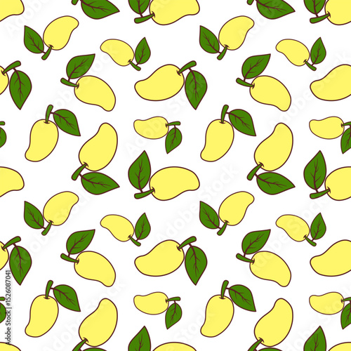 Cute Mango Seamless Pattern on White Background