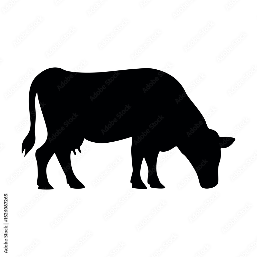 Cow silhouette vector illustration in eating pose Cow silhouette vector illustration in eating pose