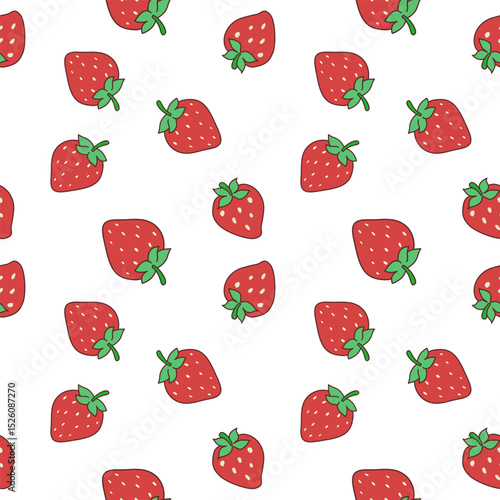 Cute Strawberry Seamless Pattern on White Background