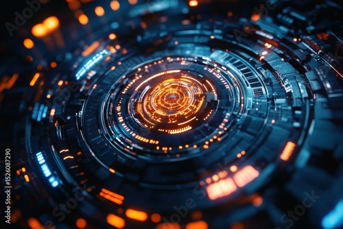 Wallpaper Mural Futuristic AI android showcasing advanced technology in an illuminated circular design surrounded by intricate geometric patterns and vibrant colors Torontodigital.ca