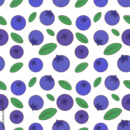 Cute Blueberry Seamless Pattern on White Background
