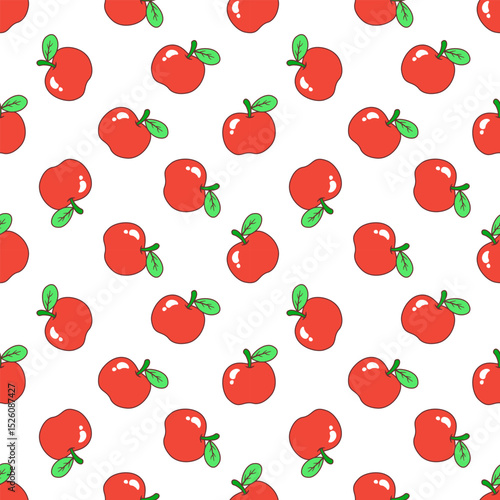 Cute Apple Seamless Pattern on White Background