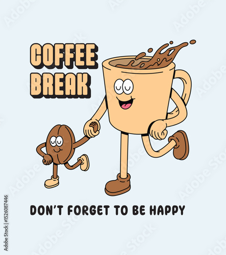 coffee and baby coffee cute retro cartoon illustration