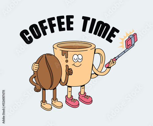 coffee and bean retro cute illustration