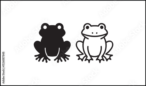 Frog vector in solid black and outline amphibian animal style